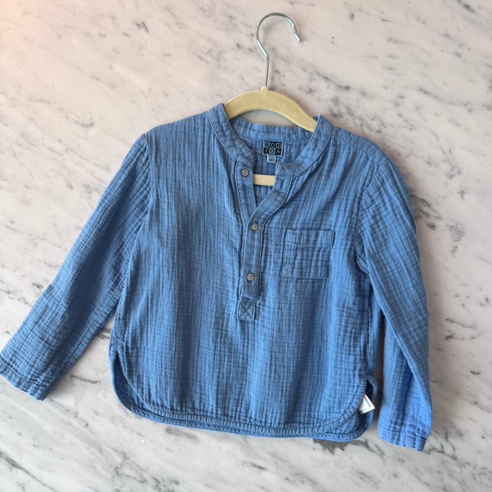 Kids Bonton 3 Matteo Muslin Shirt Long Sleeve 100% Cotton Tunic Parisian Boys
